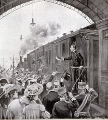 Engraving published in the magazine Spanish and American Ilustration the Farewell to the King …