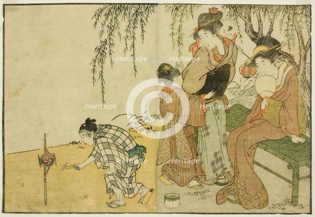 Enjoying Fireworks, from the illustrated book "Picture Book: Flowers of the Four Seasons..., 1801. Creator: Kitagawa Utamaro.