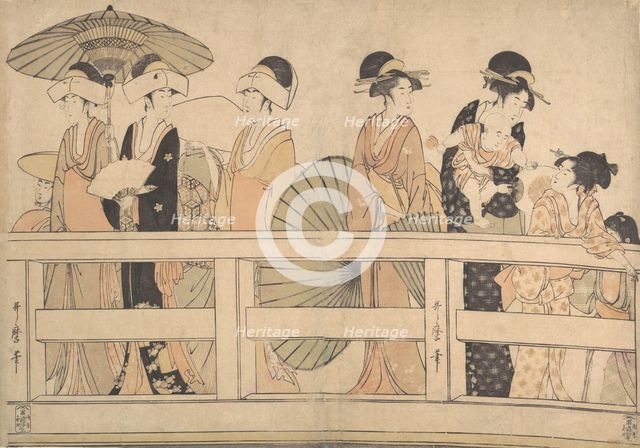 Enjoying the Cool Evening Breeze on...the Bridge, ca. 1800. Creator: Kitagawa Utamaro.