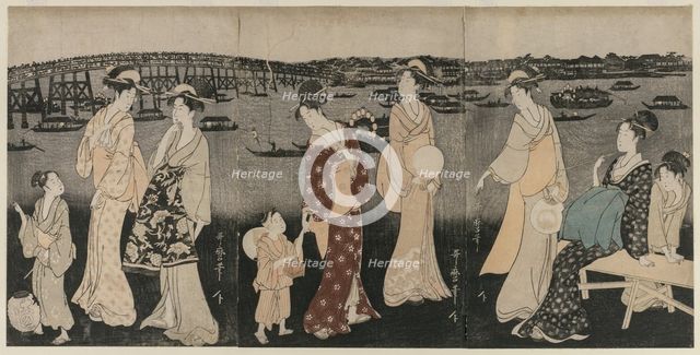 Enjoying the Evening Cool Along the Sumida River, c. 1797-98. Creator: Kitagawa Utamaro (Japanese, 1753?-1806).