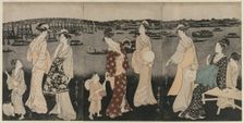 Enjoying the Evening Cool Along the Sumida River, c. 1797-98. Creator: Kitagawa Utamaro (Japanese, 1753?-1806)