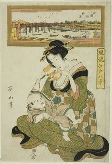 Enjoying the Evening Cool at Ryogoku Bridge (Ryogokubashi noryo), from the..., early 19th century. Creator: Kikugawa Eizan