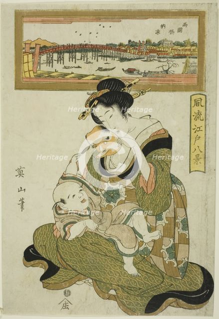 Enjoying the Evening Cool at Ryogoku Bridge (Ryogokubashi noryo), from the..., early 19th century. Creator: Kikugawa Eizan.