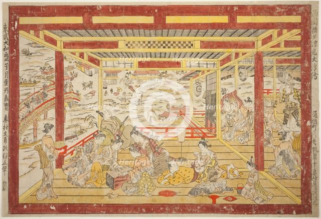 Enjoying the Evening Cool near Ryogoku Bridge (Ryogoku bashi yusuzumi uki-e), c. 1740. Creator: Okumura Masanobu.