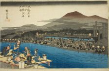 Enjoying the Evening Cool on the Riverbed at Shijo (Shijogawara yusuzumi), from the..., c. 1834. Creator: Ando Hiroshige
