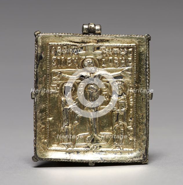 Enkolpion with the Crucifixion (front) and Saints Theodore and George (back), 1080-1120. Creator: Unknown.