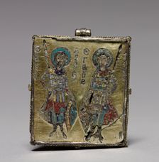 Enkolpion with the Crucifixion (front) and Saints Theodore and George (back), 1080-1120. Creator: Unknown