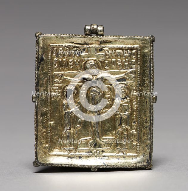 Enkolpion with the Crucifixion (front) and Saints Theodore and George (back), 1080-1120. Creator: Unknown.