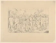 Enlistment of Sickles Brigade, New York (from Confederate War Etchings), 1861-63. Creator: Adalbert John Volck