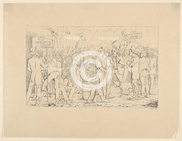 Enlistment of Sickles' Brigade, New York (from Confederate War Etchings), 1861-63. Creator: Adalbert John Volck.