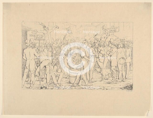 Enlistment of Sickles' Brigade, New York (from Confederate War Etchings), 1861-63. Creator: Adalbert John Volck.