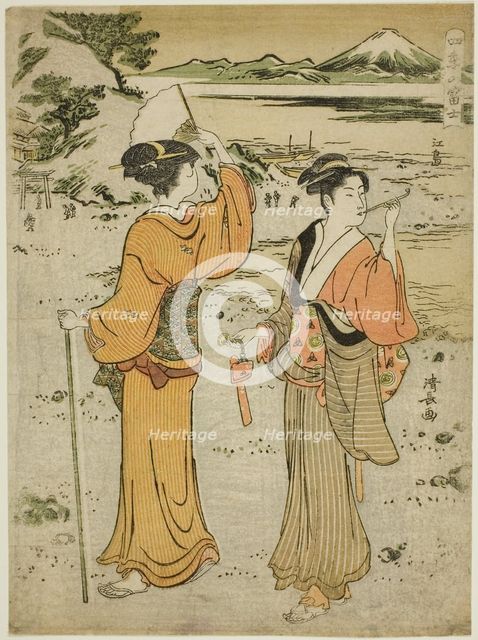 Enoshima, from the series "Mount Fuji in the Four Seasons (Shiki no Fuji)", c. 1785. Creator: Torii Kiyonaga.