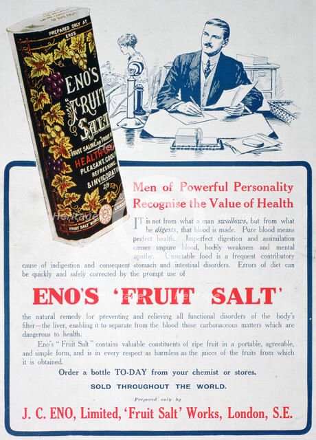 Eno's Fruit Salt advertisement, 1915. Artist: Unknown