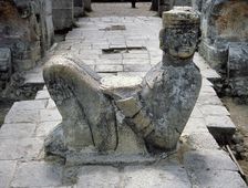Enrance with Chac Mool sacrifical stone, Temple of Warrior, Chichen Itza, Mayan, 900-1200 (1998). Creator: Unknown