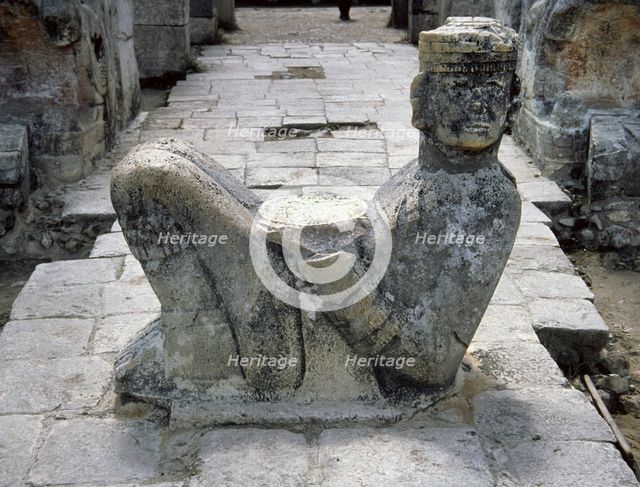 Enrance with Chac Mool sacrifical stone, Temple of Warrior, Chichen Itza, Mayan, 900-1200 (1998). Creator: Unknown.