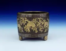 Enriched parcel-gilt bronze censer, Late Ming dynasty, China, 1550-1664. Creator: Unknown
