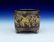 Enriched parcel-gilt bronze censer, Late Ming dynasty, China, 1550-1664. Creator: Unknown
