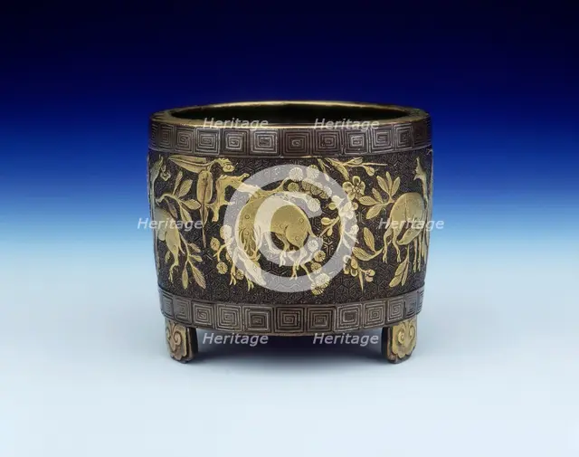 Enriched parcel-gilt bronze censer, Late Ming dynasty, China, 1550-1664. Creator: Unknown.