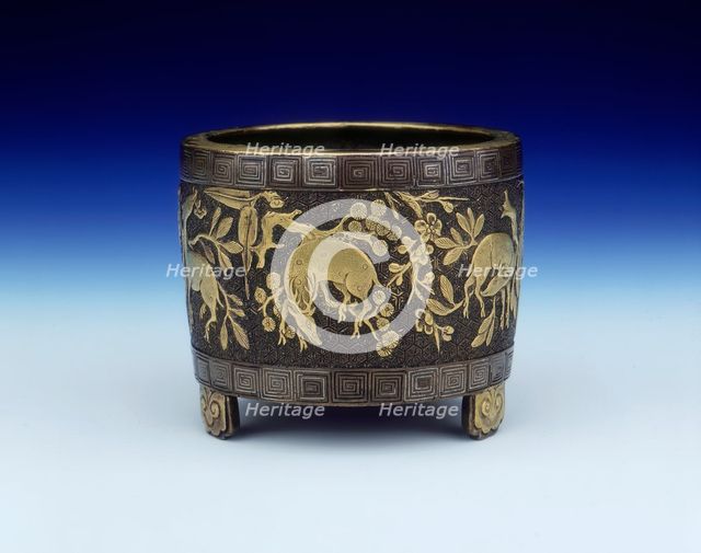 Enriched parcel-gilt bronze censer, Late Ming dynasty, China, 1550-1664. Creator: Unknown.