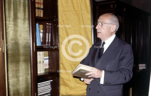 Enrique Tierno Galván (1918-1986), professor and Spanish politician, photo 1983.