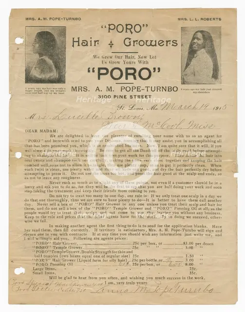 Enrollment Certificate to Poro College for Lucille Brown, March 19, 1915. Creator: Unknown.