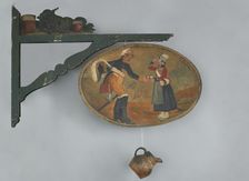 Enseigne du groupe "Le Verre de vin" : scènes de beuverie. Médaillon ovale peint sur...c1898-1900. Creator: Bernard Naudin