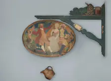 Enseigne du groupe "Le Verre de vin" : scènes de beuverie. Médaillon ovale peint sur..., c1898-1900. Creator: Bernard Naudin