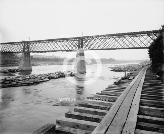 Eau Claire from the railroad bridge, between 1880 and 1899. Creator: Unknown.
