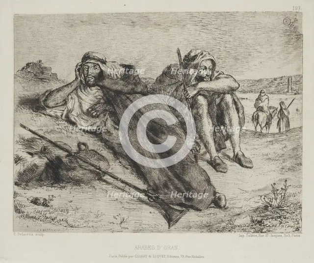 Eaux-Fortes Modernes. Plate 197. Arabes d'Oran (Arabs of Oran), 1833. Creator: Eugene Delacroix.