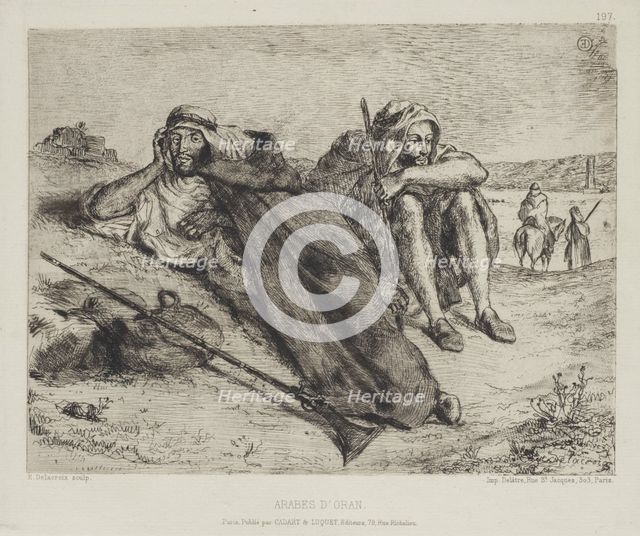 Eaux-Fortes Modernes. Plate 197. Arabes d'Oran (Arabs of Oran), 1833. Creator: Eugene Delacroix.
