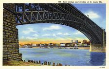 Eads Bridge and skyline of St Louis, Missouri, USA, 1940