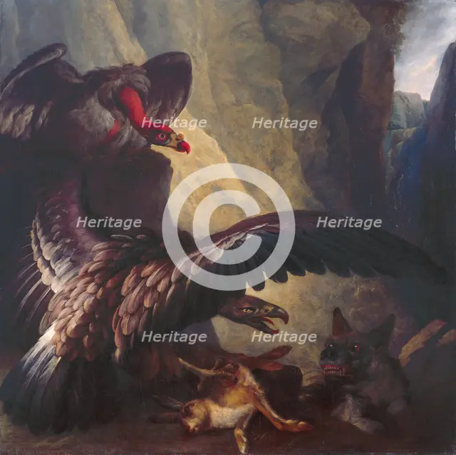 Eagle and Vulture disputing with a Hyena, c1801. Creator: Philip Reinagle.
