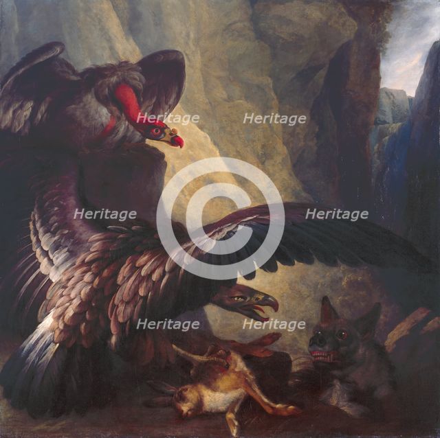 Eagle and Vulture disputing with a Hyena, c1801. Creator: Philip Reinagle.