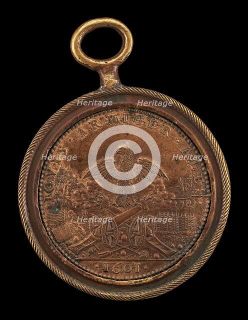 Eagle Astride Two Cannons (The Artillery) [reverse], 1601. Creator: Philippe Danfrie.