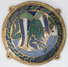 Eagle Attacking a Fish (one of five medallions from a coffret), French, ca. 1110-30. Creator: Unknown