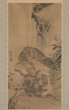Eagle Attacking a Mountain Lion, 1885. Creator: Kawanabe Kyosai
