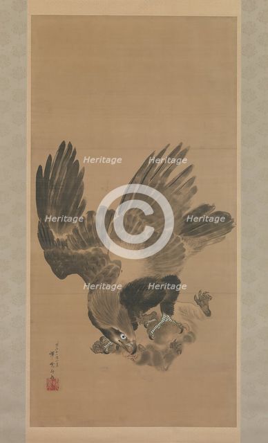 Eagle Attacking a Monkey, 1885. Creator: Kawanabe Kyosai.