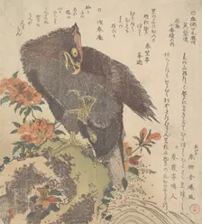 Eagle on a Rock; Flowering Azaleas, ca. 1800. Creator: Kubo Shunman