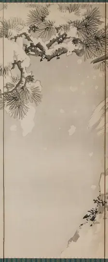 Eagle on a snowy pine, c.1850. Creator: Kishi Renzan
