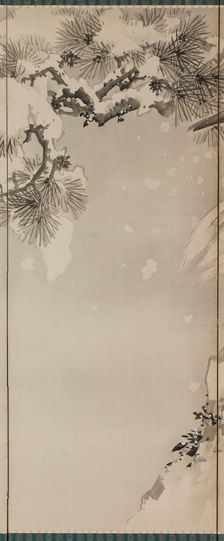 Eagle on a snowy pine, c.1850. Creator: Kishi Renzan