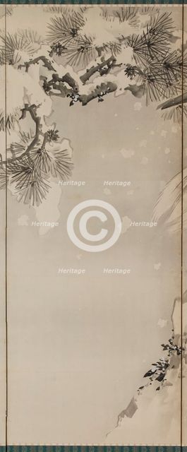 Eagle on a snowy pine, c.1850. Creator: Kishi Renzan.