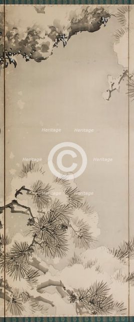 Eagle on a snowy pine, c.1850. Creator: Kishi Renzan.