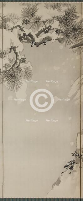 Eagle on a snowy pine, c.1850. Creator: Kishi Renzan.