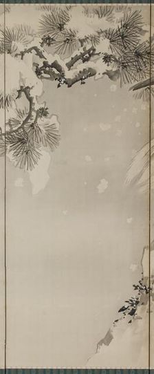 Eagle on a snowy pine, c.1850. Creator: Kishi Renzan
