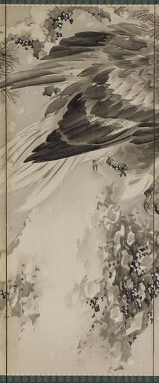 Eagle on a snowy pine, c.1850. Creator: Kishi Renzan