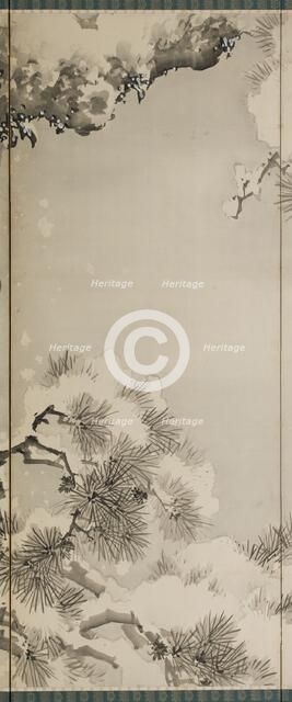 Eagle on a snowy pine, c.1850. Creator: Kishi Renzan.