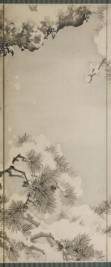 Eagle on a snowy pine, c.1850. Creator: Kishi Renzan