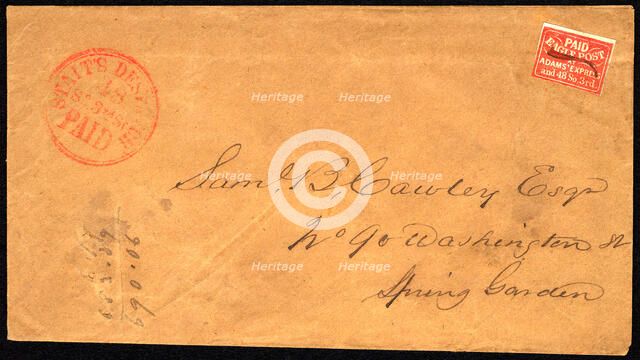 Eagle Post local stamp on cover, c. 1850. Creator: Unknown.