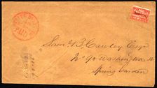Eagle Post local stamp on cover, c. 1850. Creator: Unknown