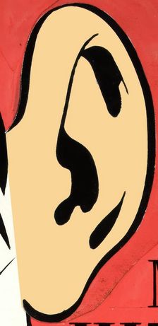 Ear detail from Anti-rumour and careless talk Mr. Hitler... WWII poster, between 1939 and 1946. Creators: Central Office of Information, Unknown